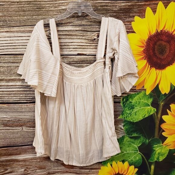 " Jessica Simpson " Maternity Off The Shoulder Blouse Size: XL tan NWT - Picture 1 of 10
